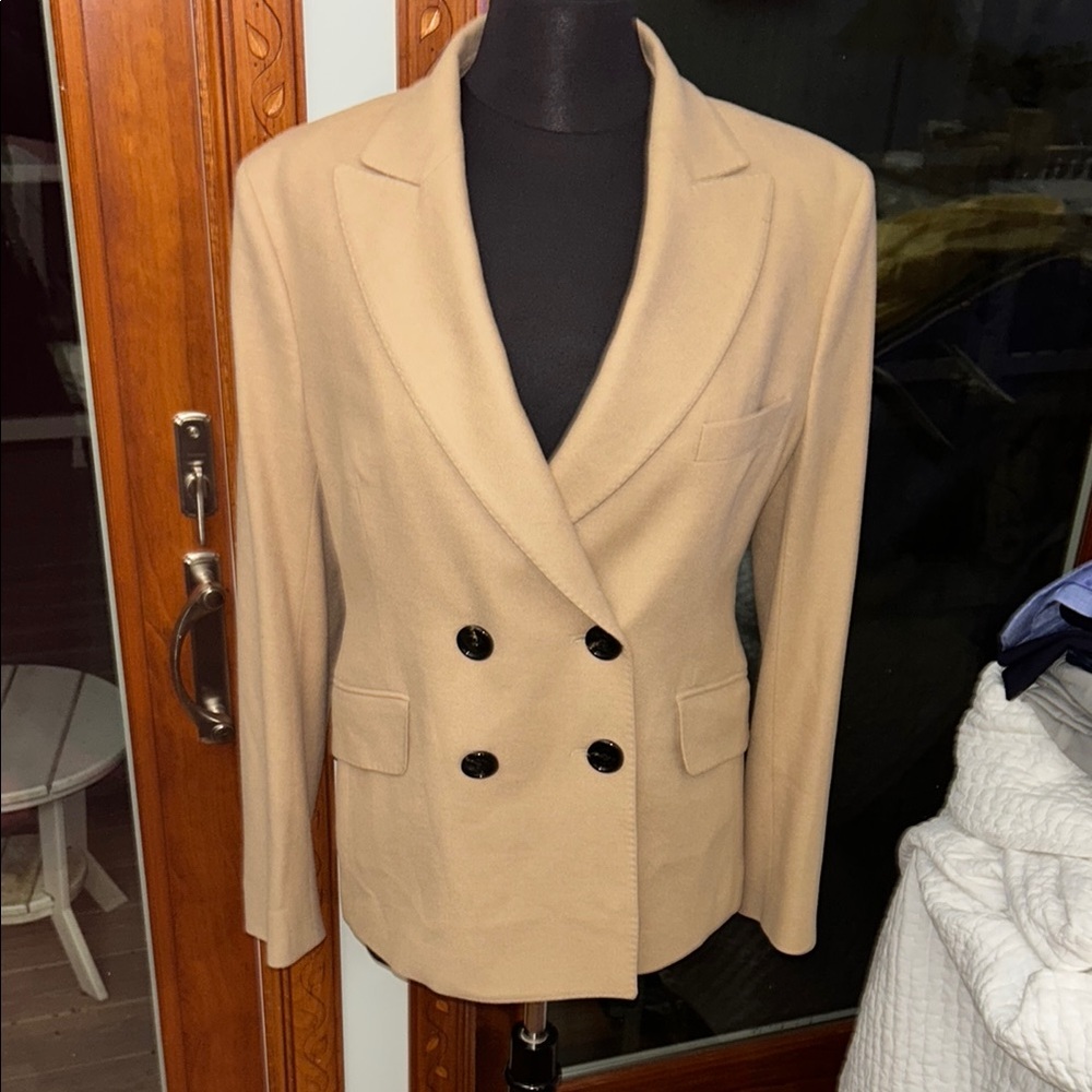 Authentic Burberry London Cashmere Wool Tan Double-Breasted Blazer Jacket sz 14